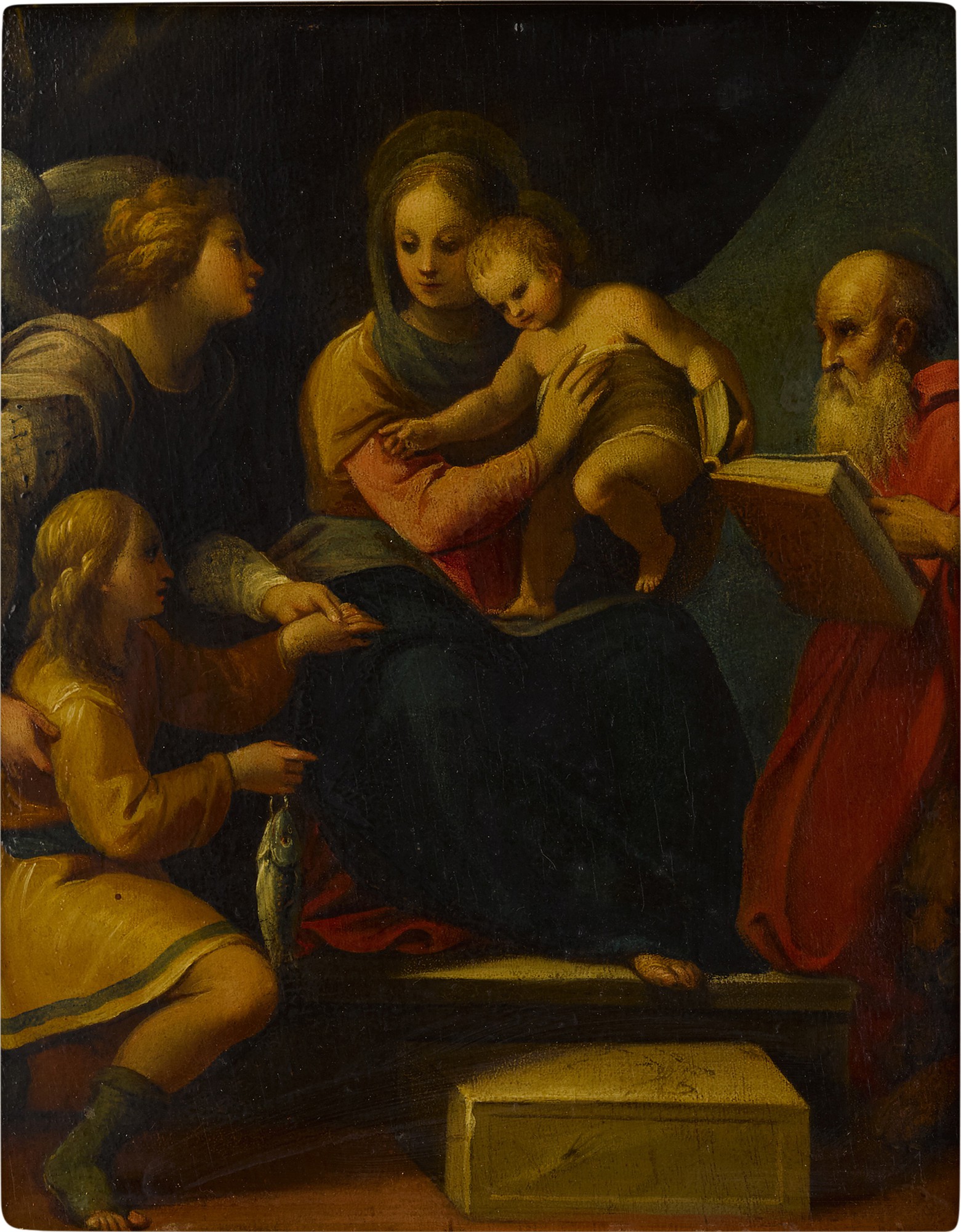 Unknown — Madonna and Child with Tobias and Archangel Raphael and St. Jerome, "Madonna del pesce"