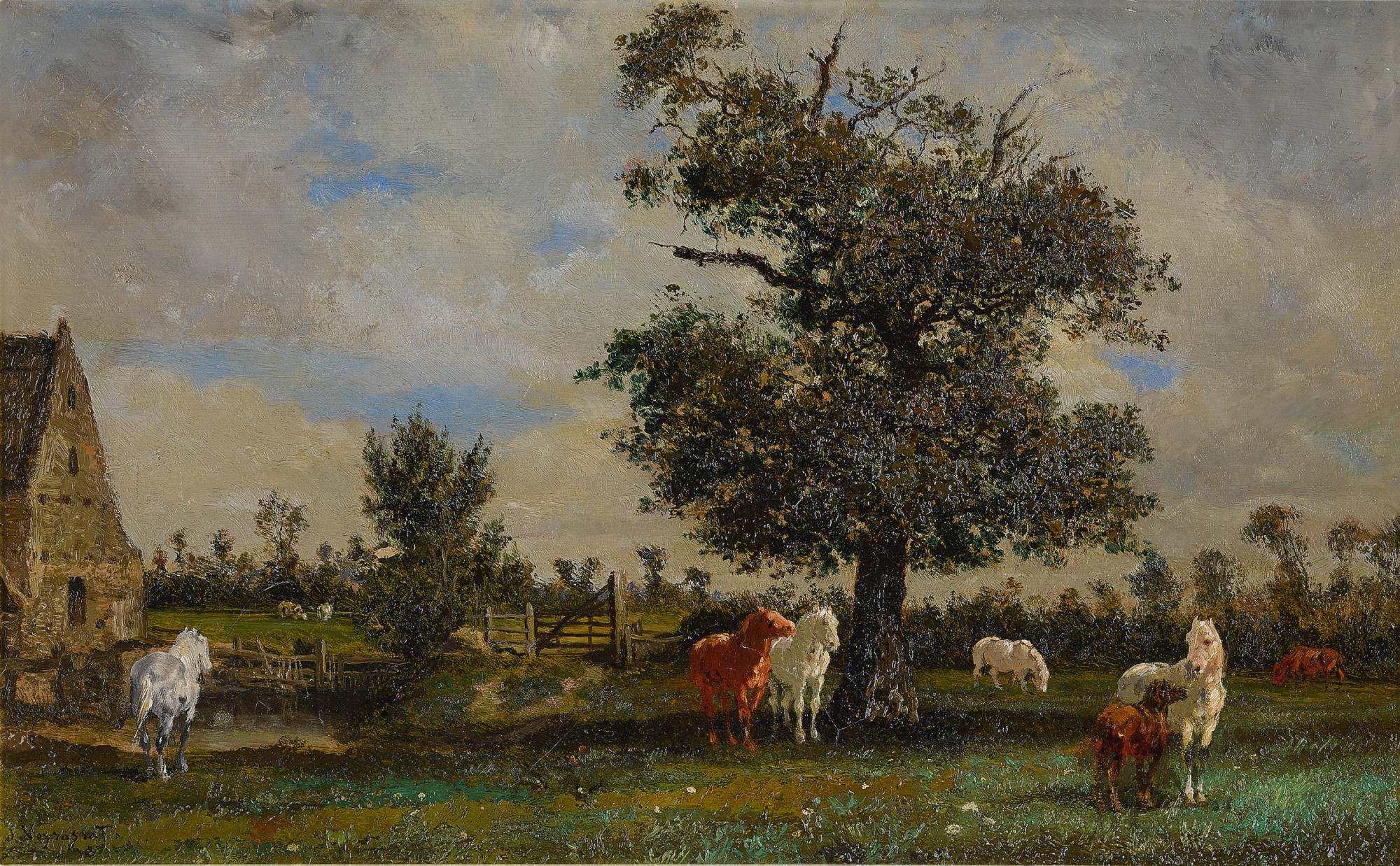 Jules Jacques Veyrassat — Chevaux sous un pommier