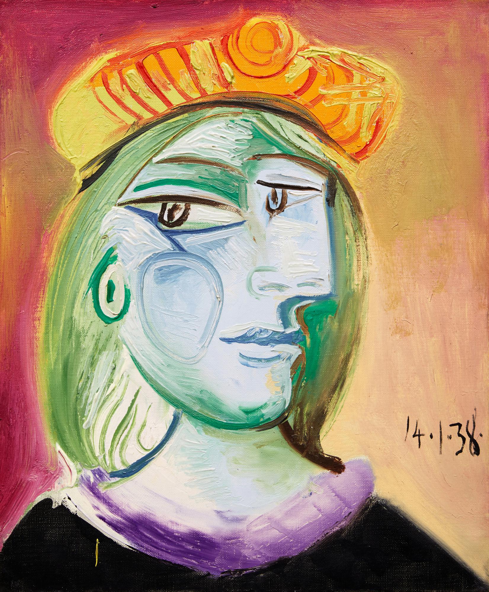 Pablo Picasso — Femme au béret rouge-orange