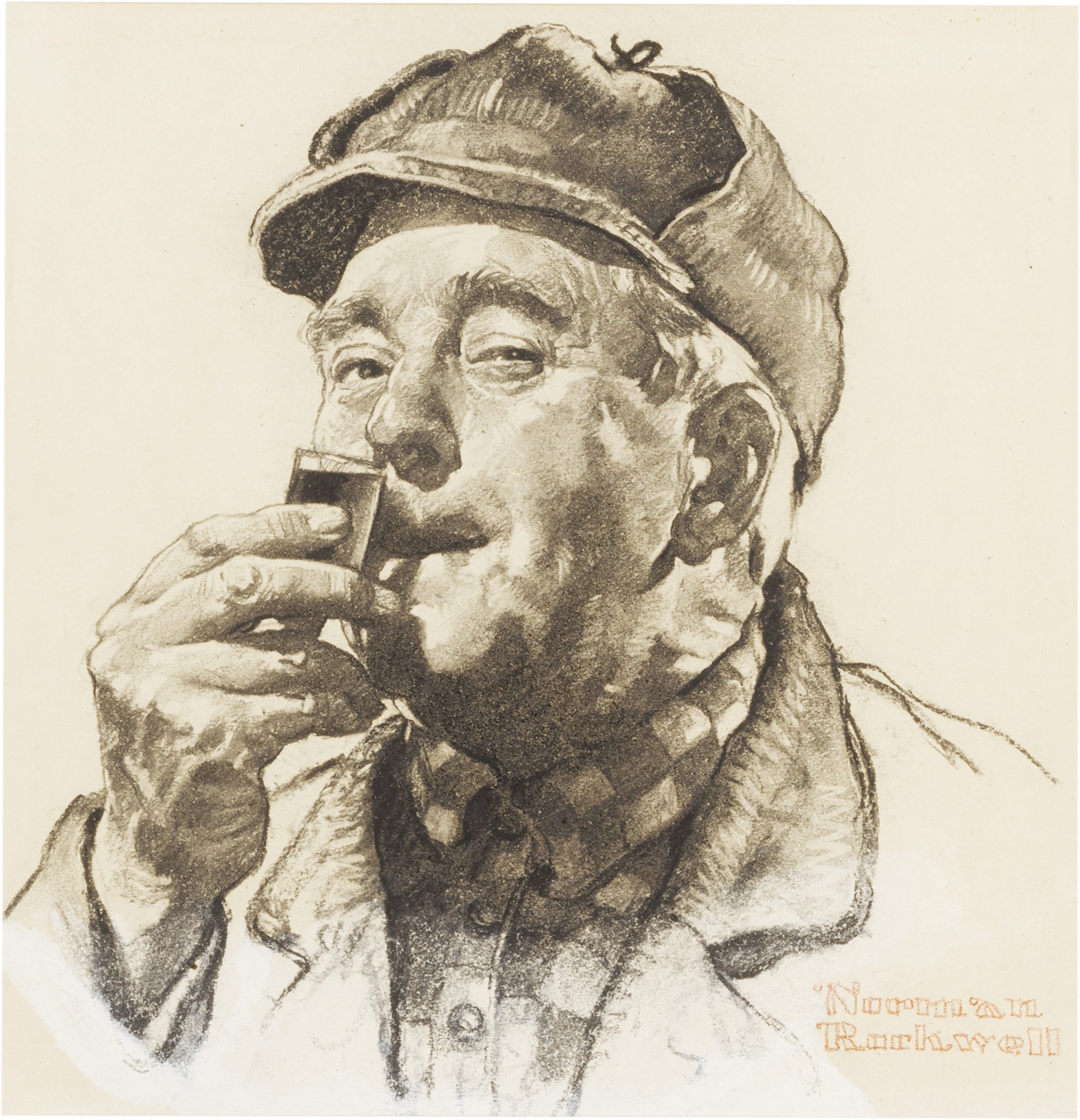 Norman Rockwell — It's the Cream of Kentucky, It's the Favorite of the World (Portrait of Hunter Sniffing Drink)