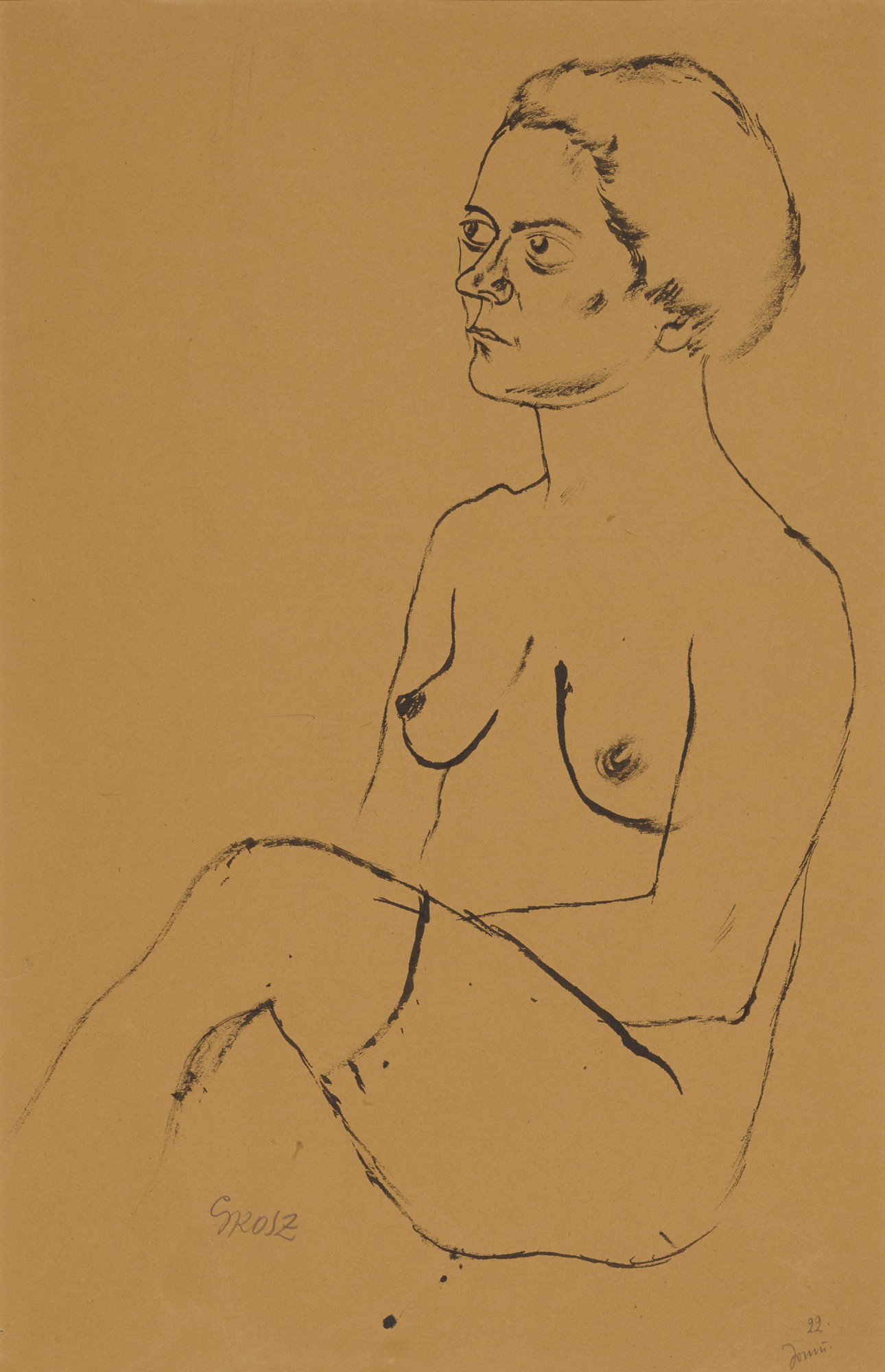 George Grosz — Hockender Weiblicher Akt