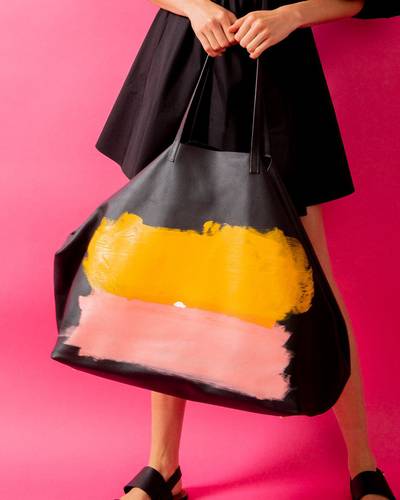 Oversized Black Leather Tote Bag hand with Hand Painting by Grear Patterson, 2021