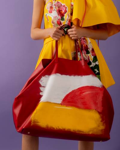 Oversize Red Leather Tote Bag hand with Hand Painting by Grear Patterson, 2021