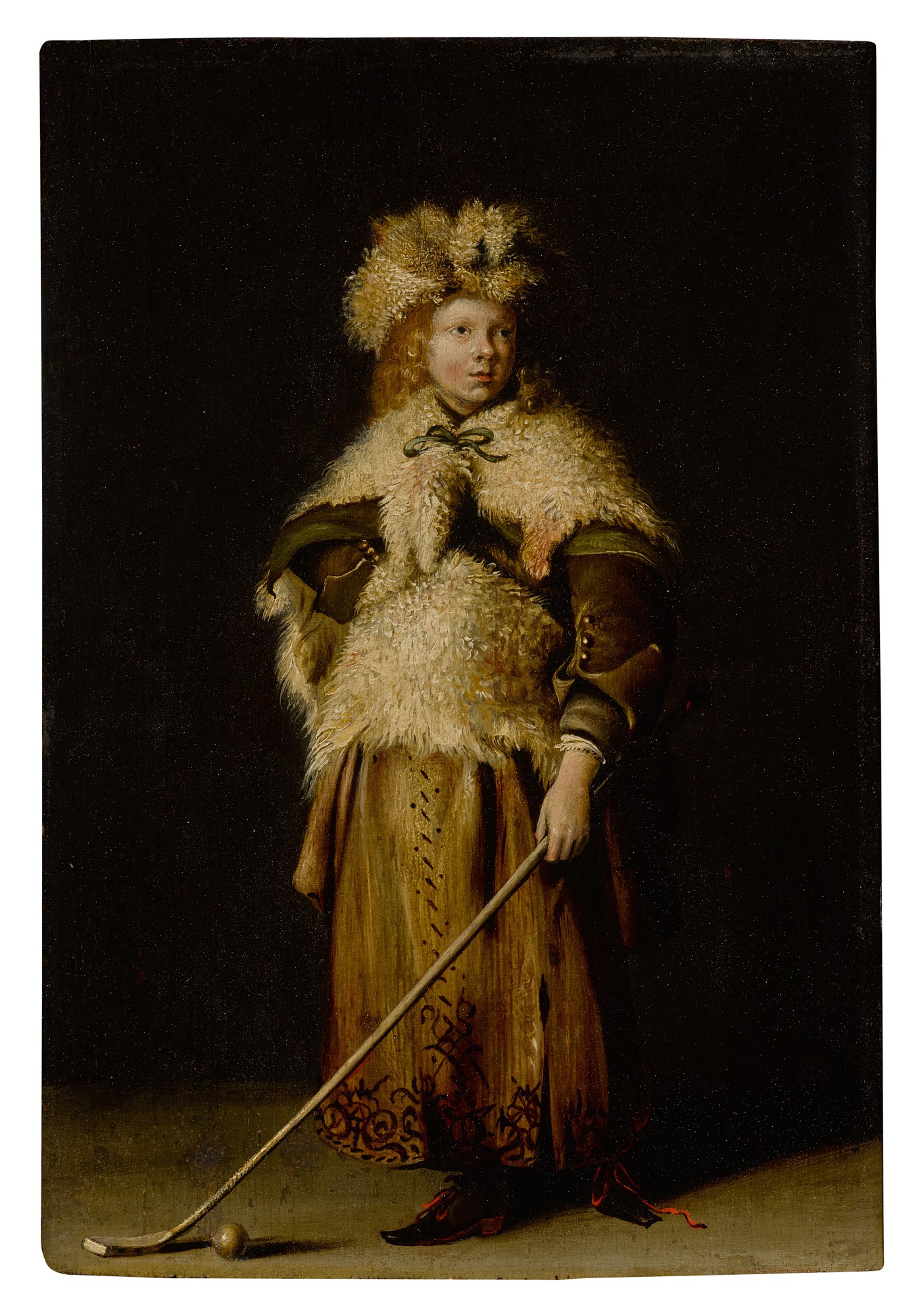 Dutch School, circa 1600-1650 — Portrait of a child, full length, holding a kolf stick