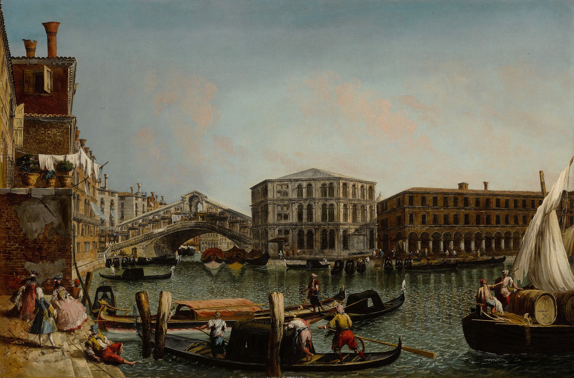 Michele Marieschi — Venice, a view of the Grand Canal with the Rialto bridge and the Palazzo dei Camerlenghi