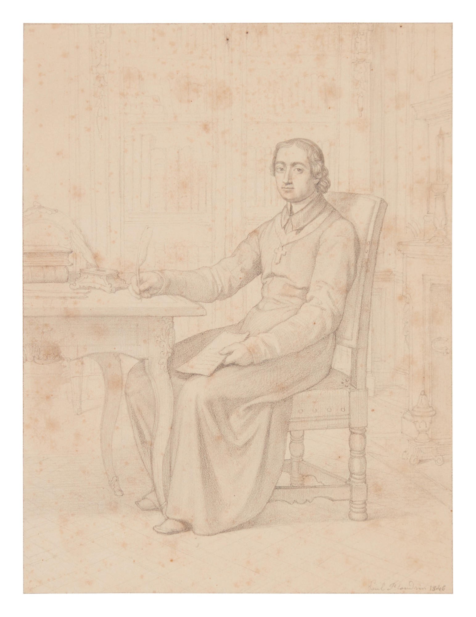 Paul-Jean Flandrin — Portrait of Jean-Baptiste Massillon, Bishop of Clermont (1663-1742)