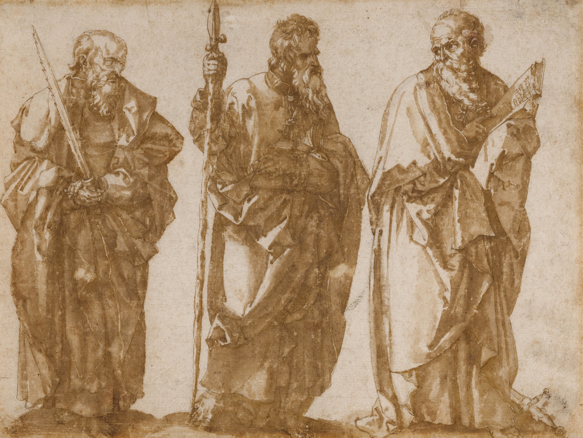 Attributed to Jan de Bisschop — Saints Simon, Thomas and Paul, after Durer