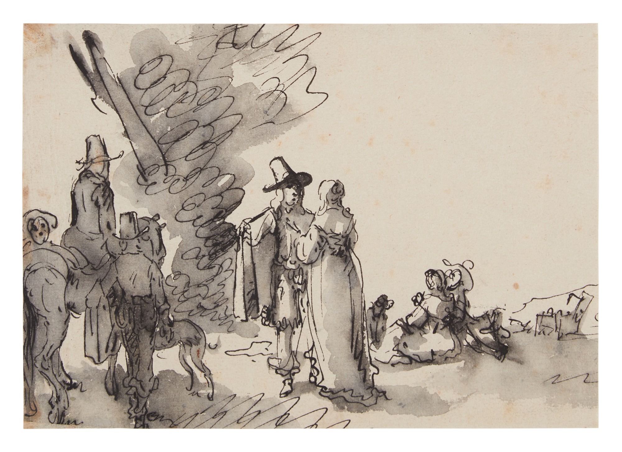 Attributed to Gerrit Claesz. Bleker — Elegant company in a landscape