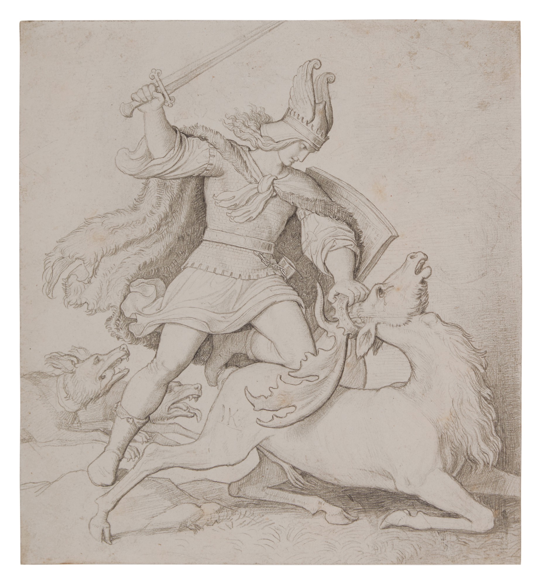 Attributed to Wilhelm von Kaulbach — A mythical warrior killing a stag