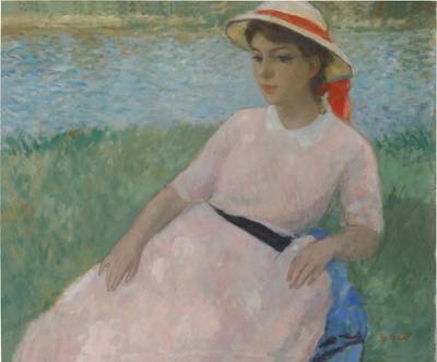 Eugénie en rose, détente au bord de la Dordogne, à Carennac