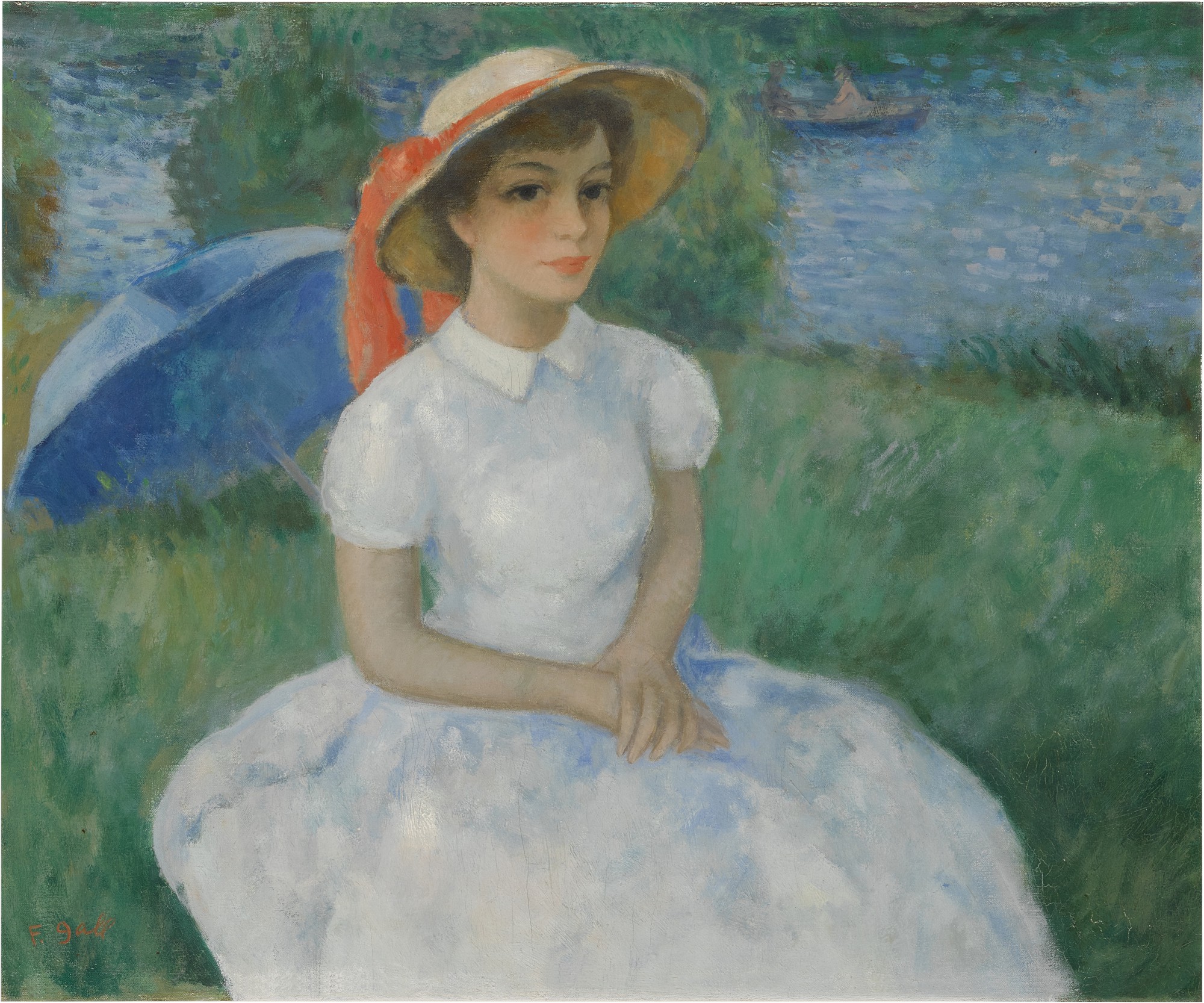 François Gall — Douceur d’été à l’ombrelle bleue, au bord de la Dordogne à Gluges