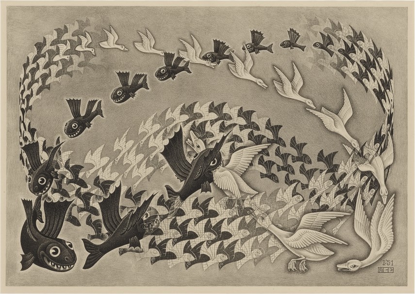 M. C. Escher — Predestination (Topsy Turvy World) (Bool 372)