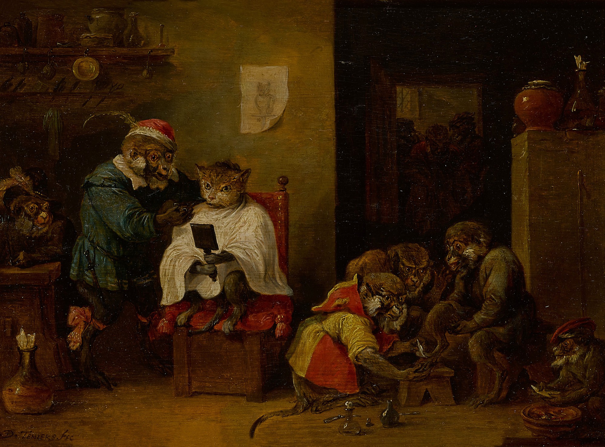 Attributed to David Teniers the Younger — Monkey barber shop