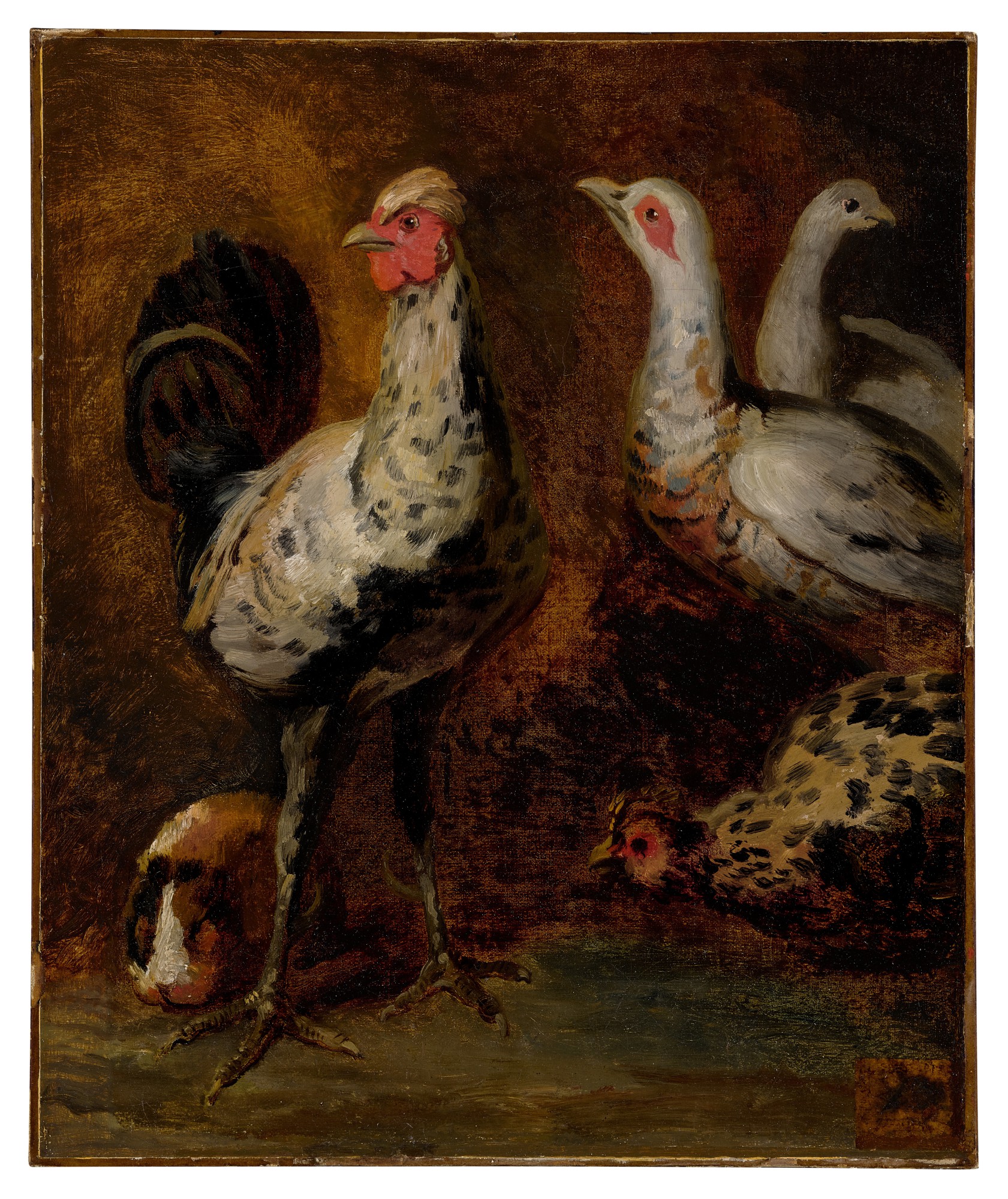 Jean-Louis-André-Théodore Géricault — A rooster, three chickens, and a guinea pig