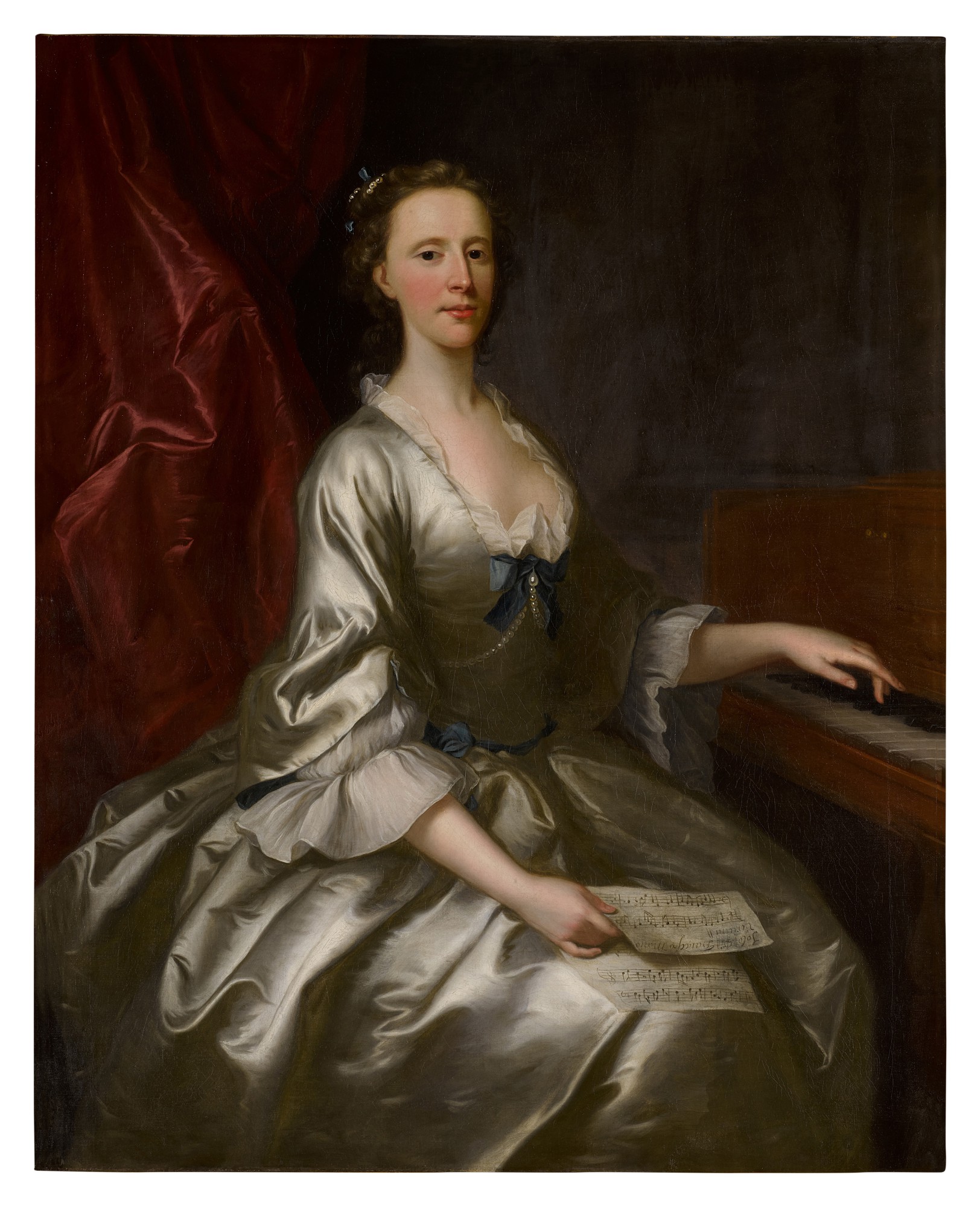 Allan Ramsay — Portrait of a lady, three-quarter length, seated at a harpsichord, holding a sheet of music