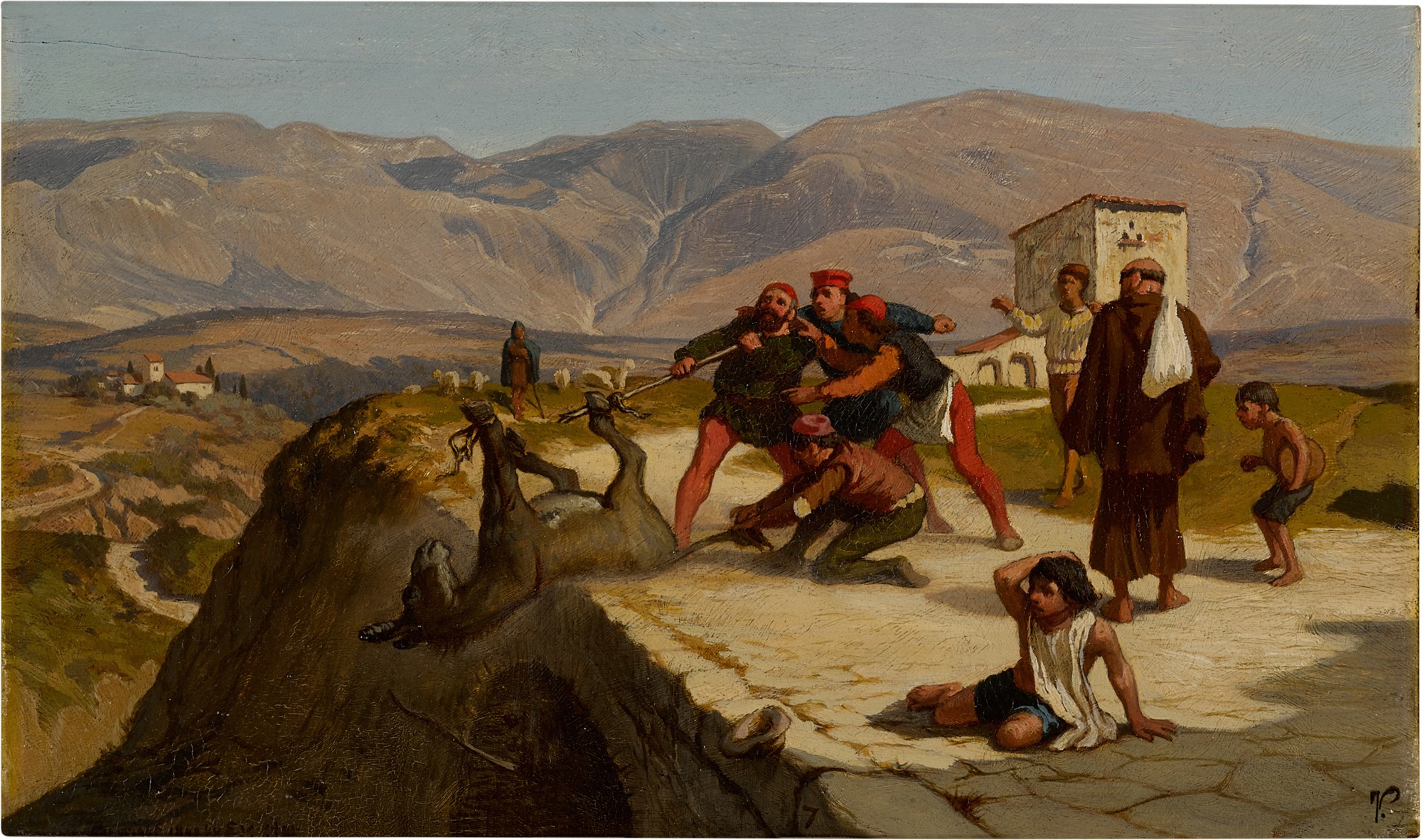 Elihu Vedder — The Fable of the Miller, His Son and the Donkey: a Set of Nine Paintings