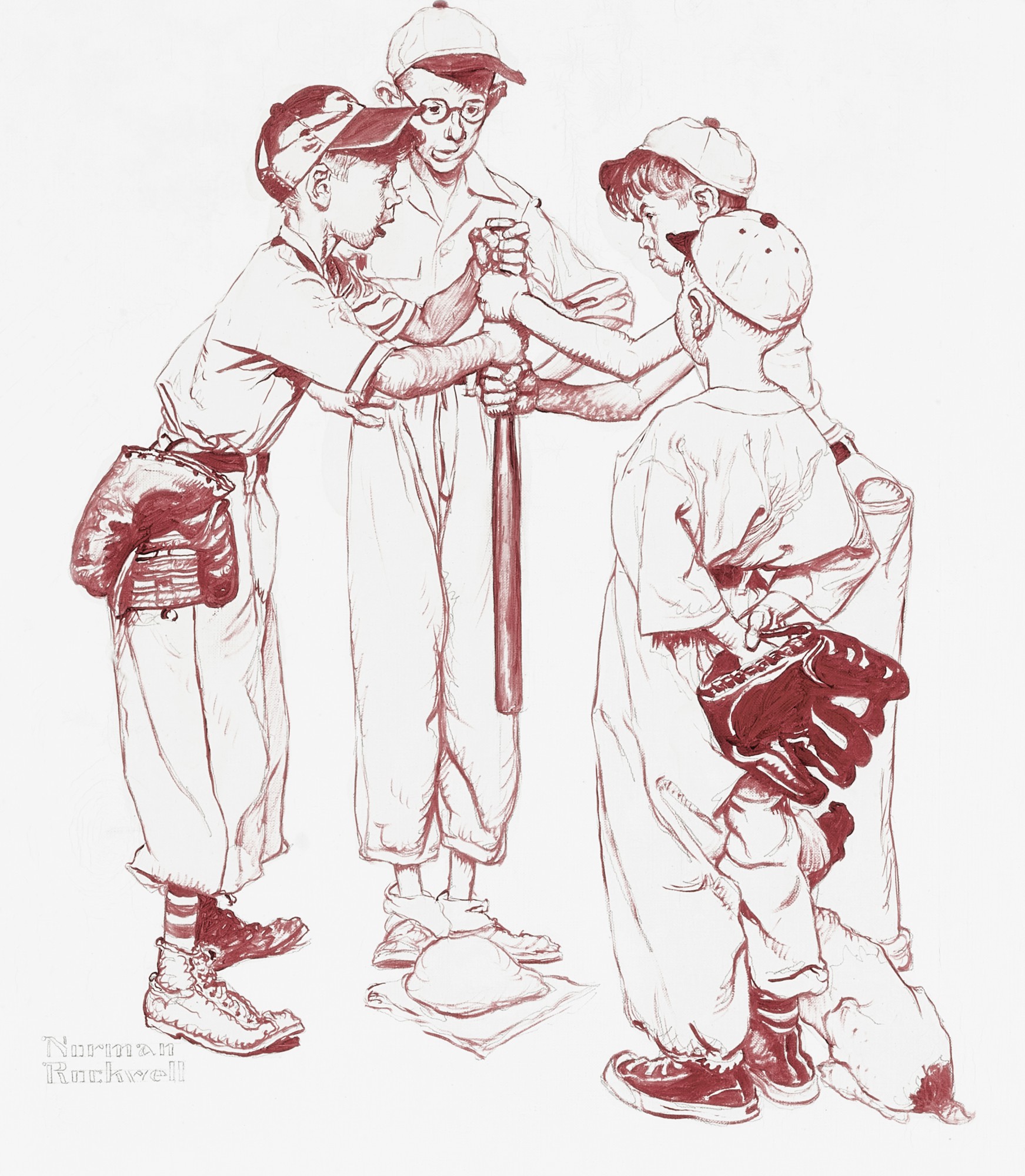 Norman Rockwell — Four Sporting Boys: Baseball