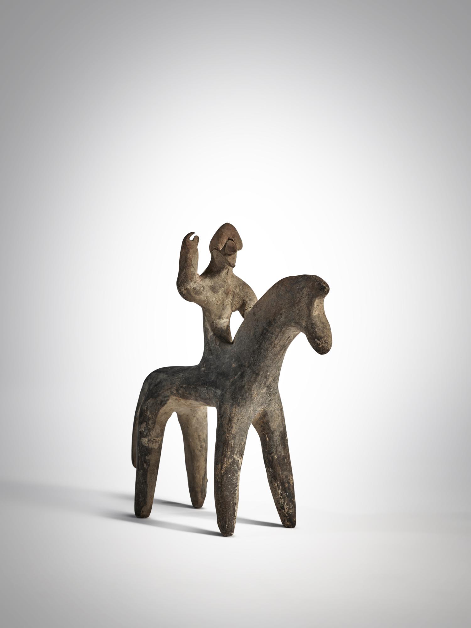 Greek Terracotta Figure of a Warrior on Horseback, Boeotia, circa Late 7th - Early 6th Century BC — Greek Terracotta Figure of a Warrior on Horseback, Boeotia, circa Late 7th - Early 6th Century BC