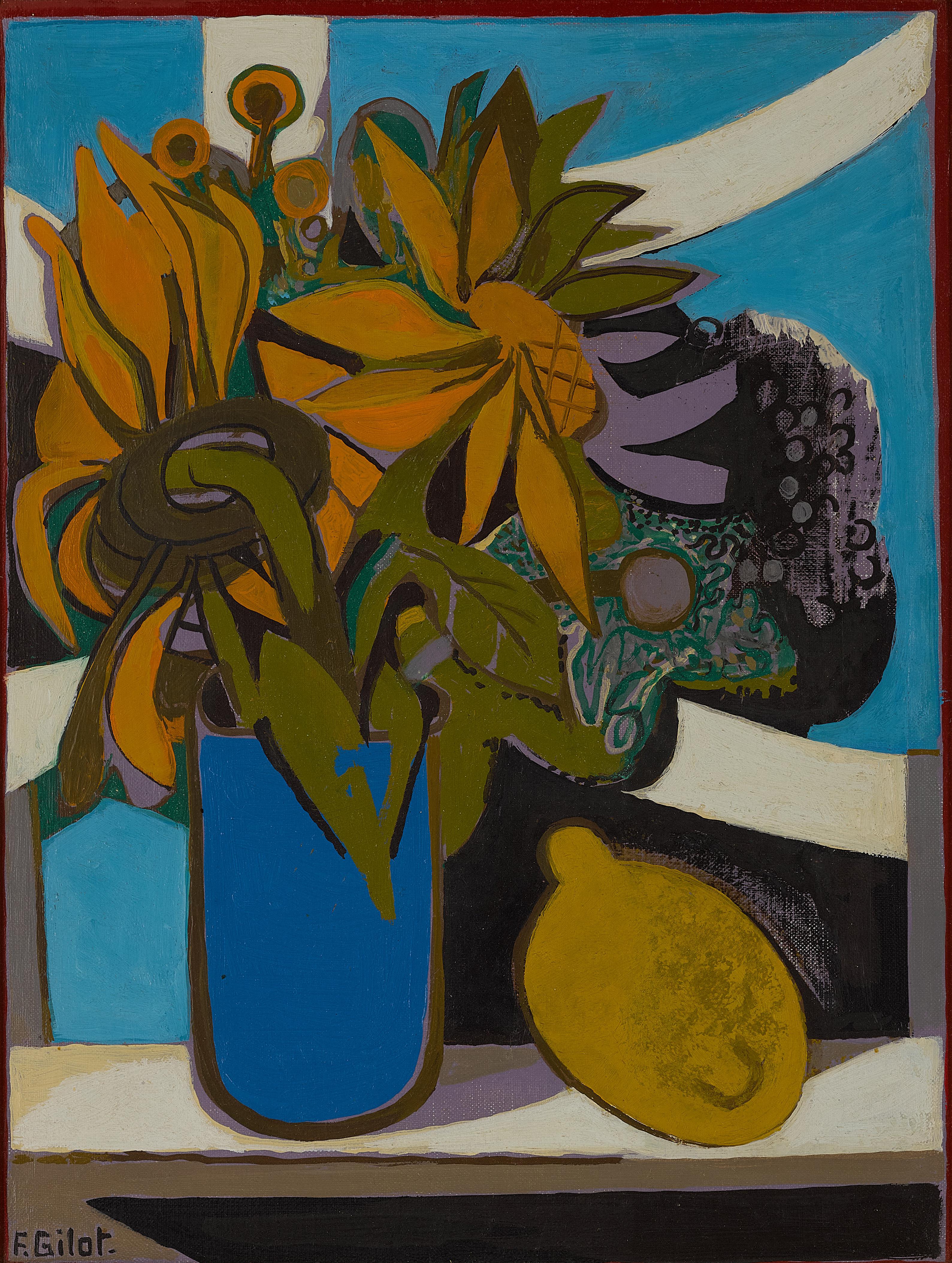 Blue Vase with Sunflowers
