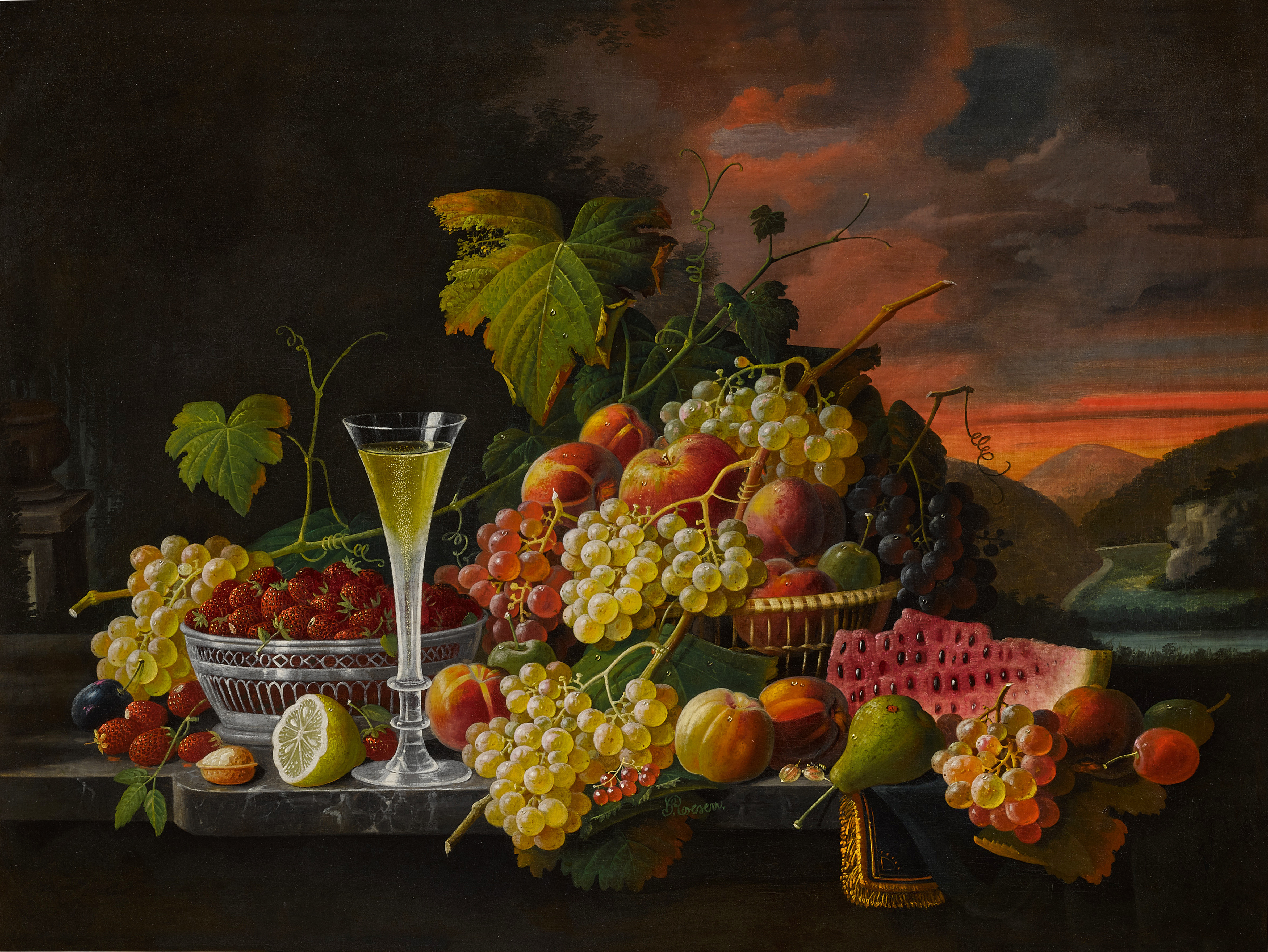 Severin Roesen — Still Life: Wine and Fruit