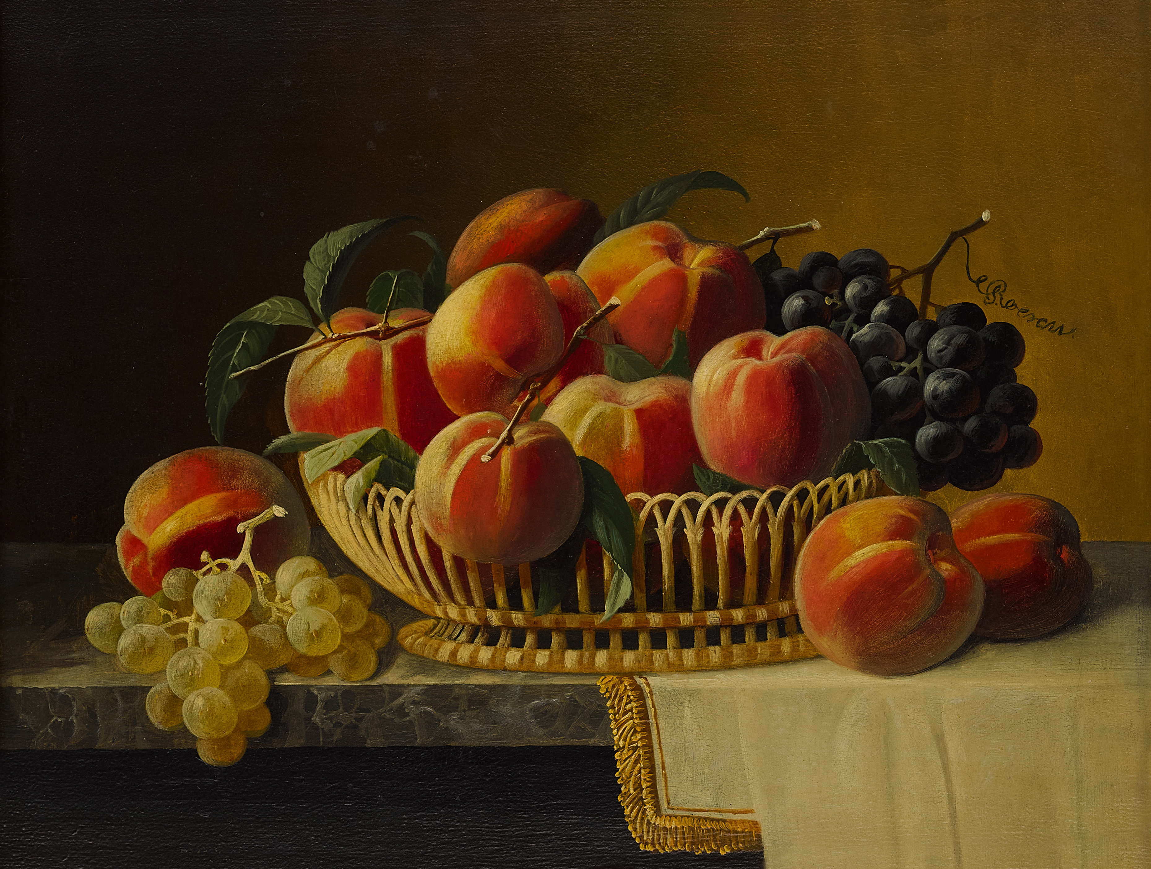 Severin Roesen — Still Life with Peaches and Grapes