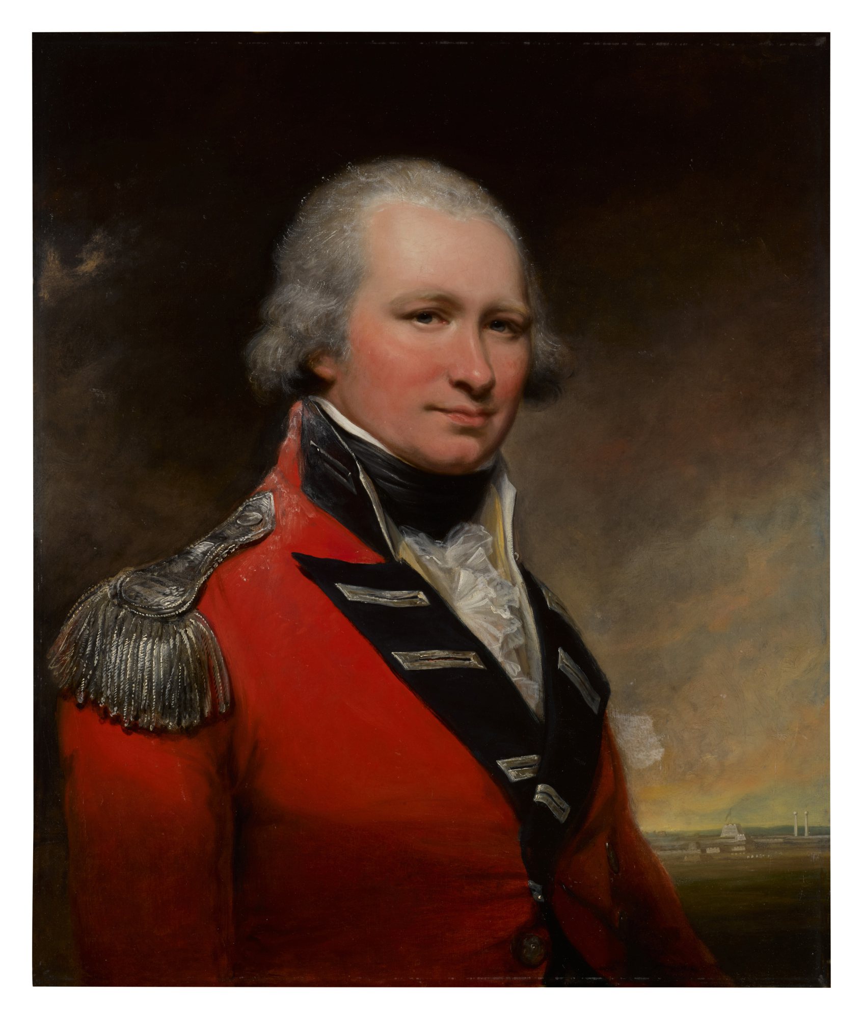 Arthur William Devis — Portrait of a Captain, possibly David Baird, half-length, before the fort at Srirangapatna