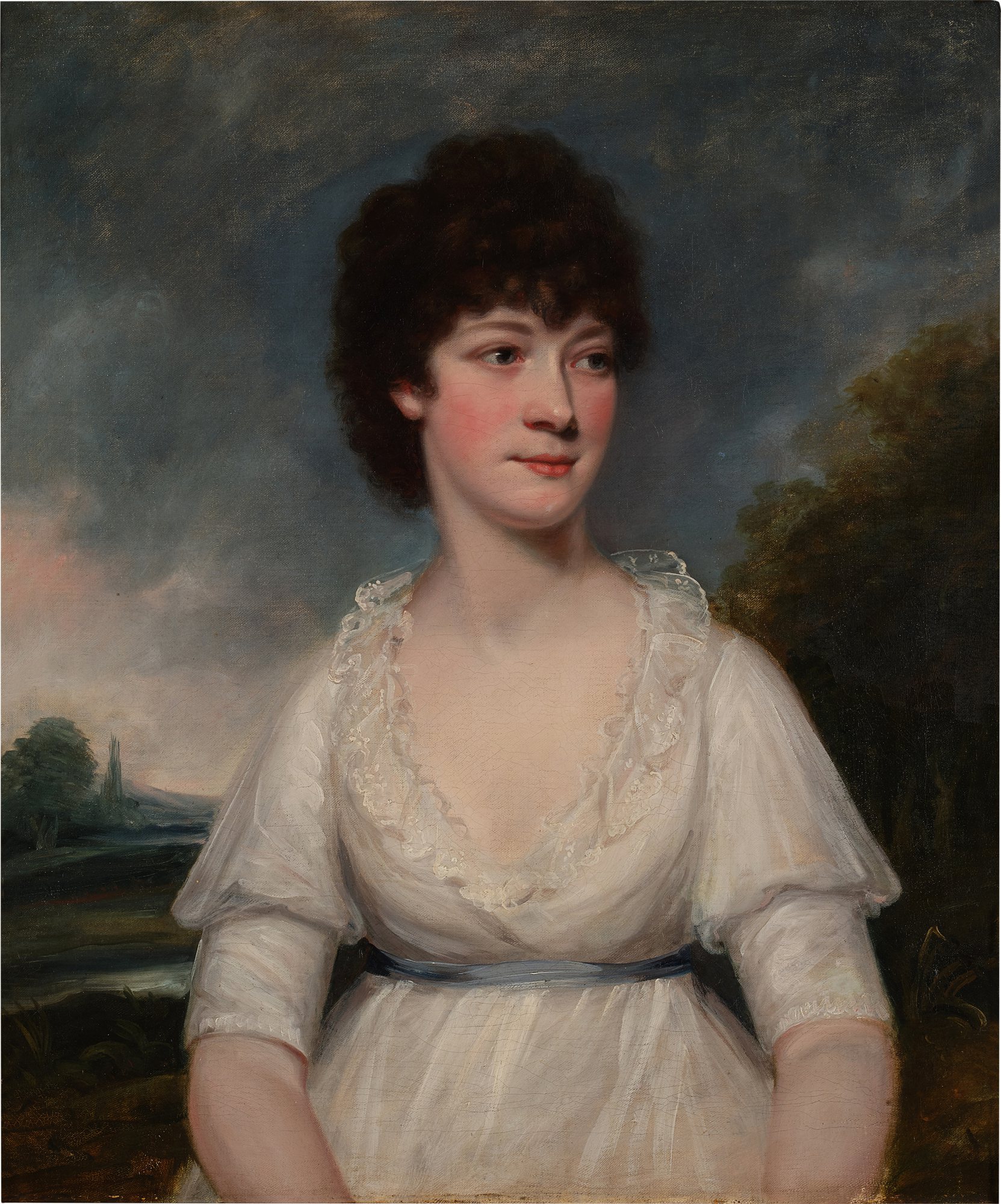 Sir William Beechey — Portrait of Miss Elizabeth Byrd, later Mrs. Slight, half-length, before a landscape