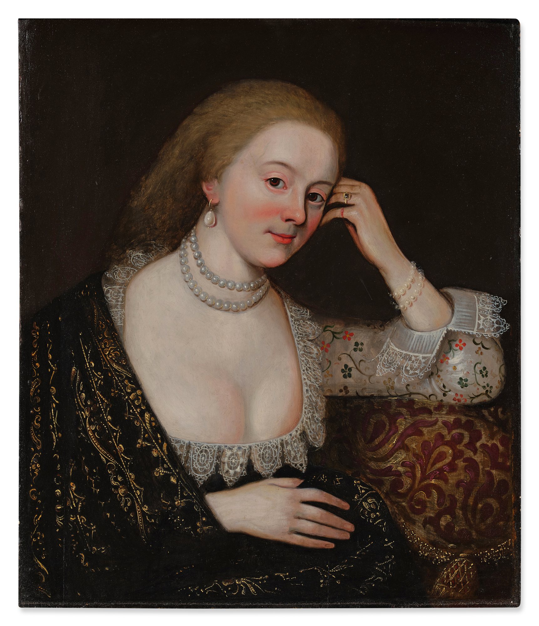 Circle of Paul van Somer — Portrait of a seated lady, half length, with her head resting in her hand