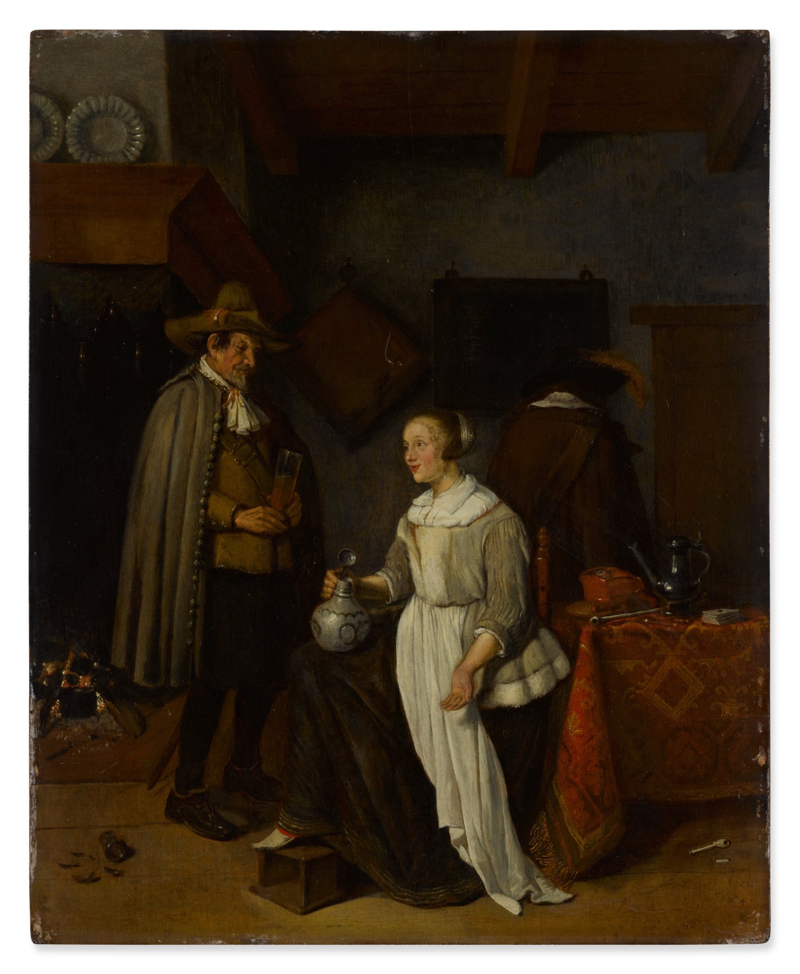 Quiringh Gerritsz. van Brekelenkam — Soldier drinking with a young woman in an inn