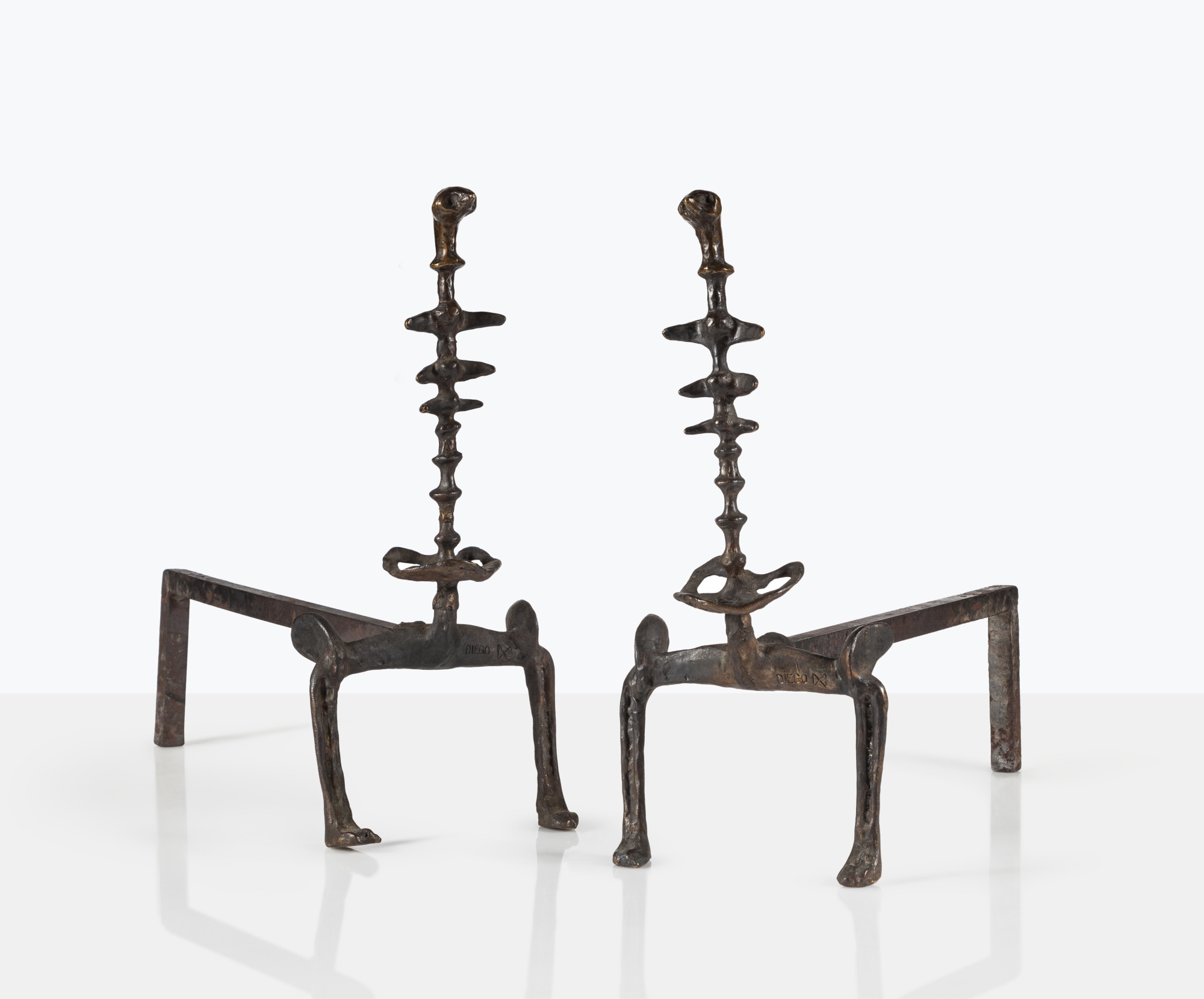 Pair of "Carcasse" Andirons