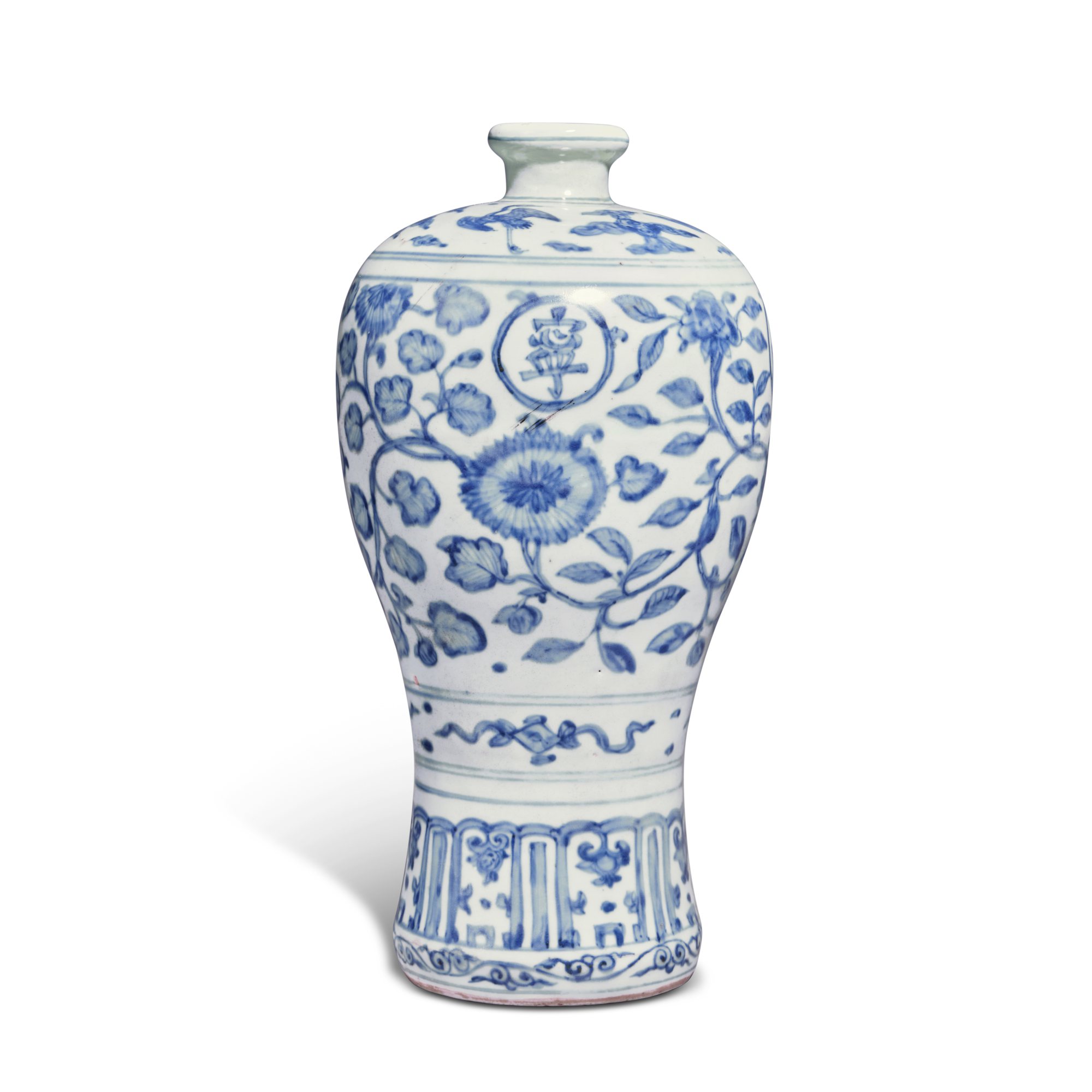 A blue and white 'floral' vase — 明嘉靖 青花「福壽康寧」梅瓶《大明嘉靖年製》款