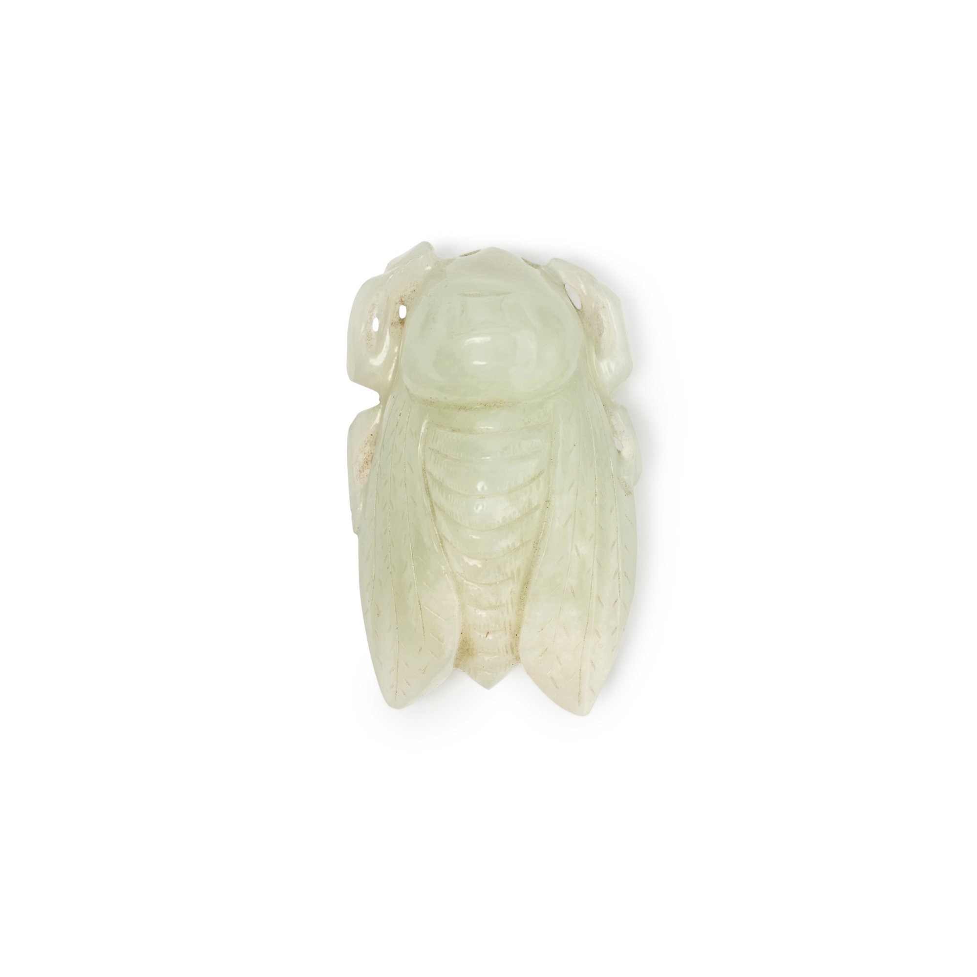 A pale celadon jade carving of a cicada — 清十九世紀 青白玉雕瑞蟬把件