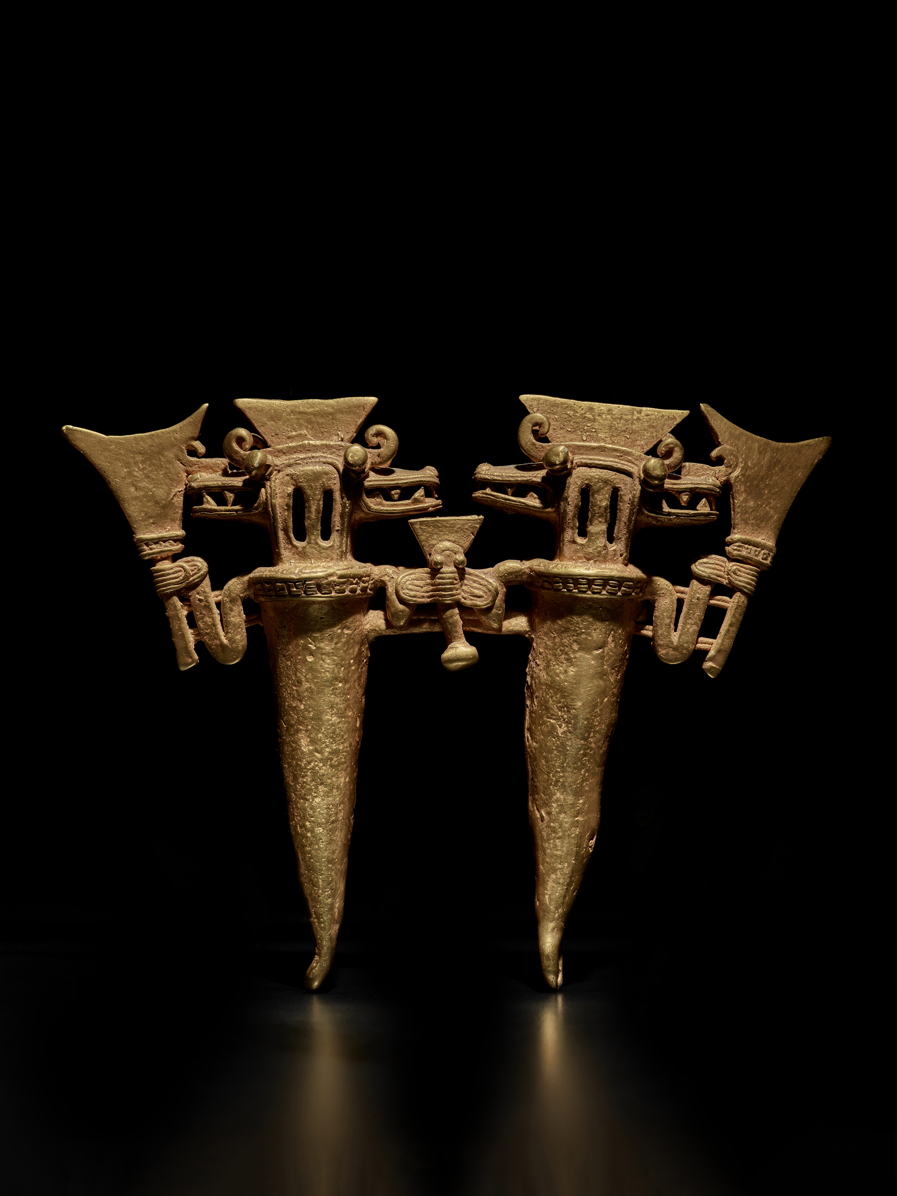Unknown — Coclé Gold Double Figural Pendant with Staffs, circa AD 800-1500