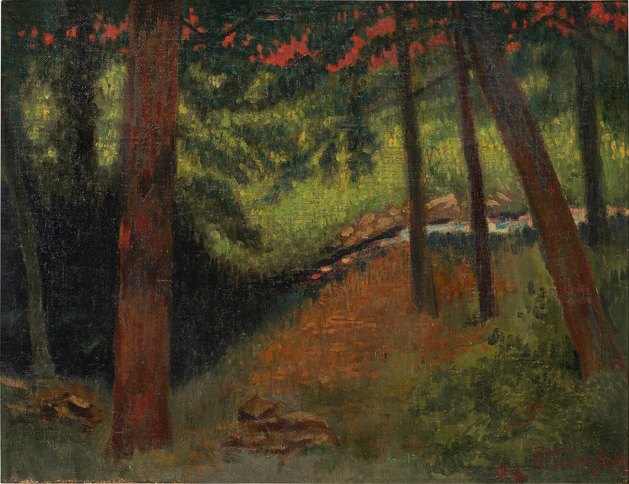 Ruisseau en sous bois (recto); Femme regardant l'apparition d'un cavalier de l'Apocalypse (verso) (A Double-Sided Work)