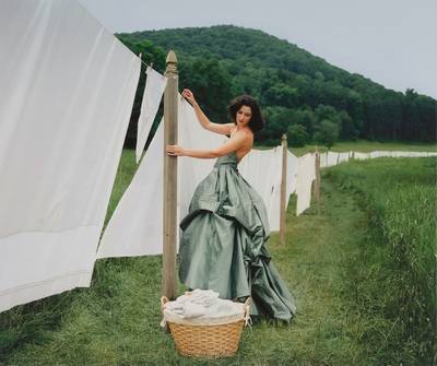 Zoe Hanging Sheets On Clothesline, Harriman, New York, 2005