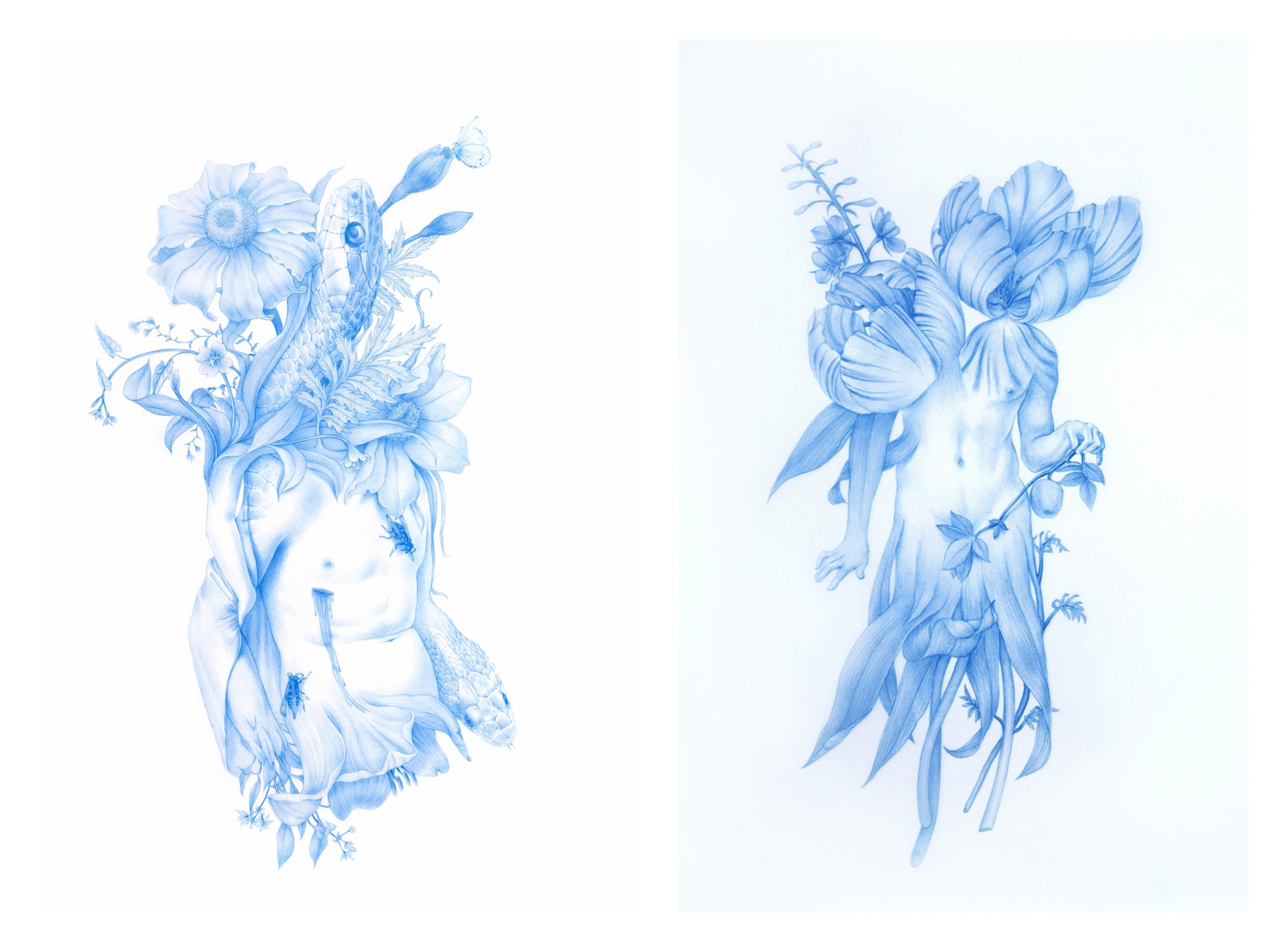 Zachari Logan — Torso No. 1, from Imaginary Europeans, (after The Dead Chris Supported By An Angel, Antonello Da Messina; Torso No. 2, from Imaginary Europeans, (after Adam & Eve, by Cranach),