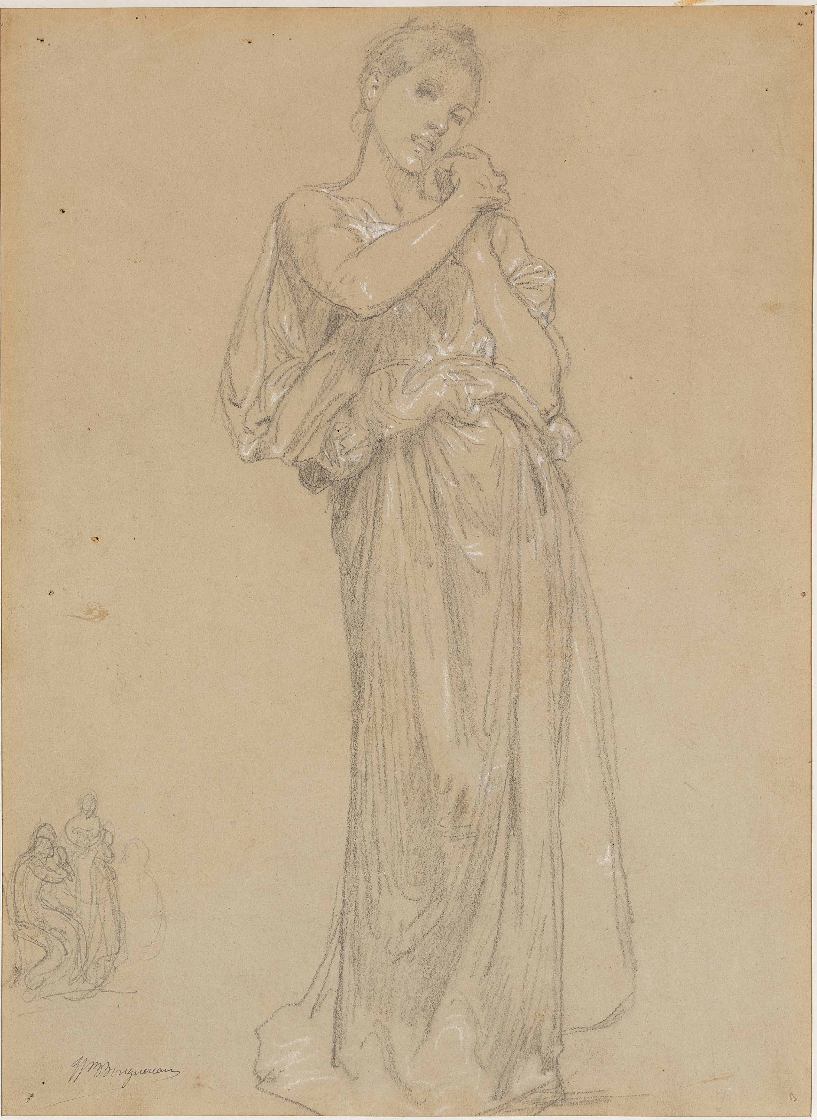 Jeune fille drapée et un groupe de figures, étude pour "Premiers bijoux"