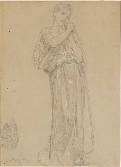 Jeune fille drapée et un groupe de figures, étude pour "Premiers bijoux"