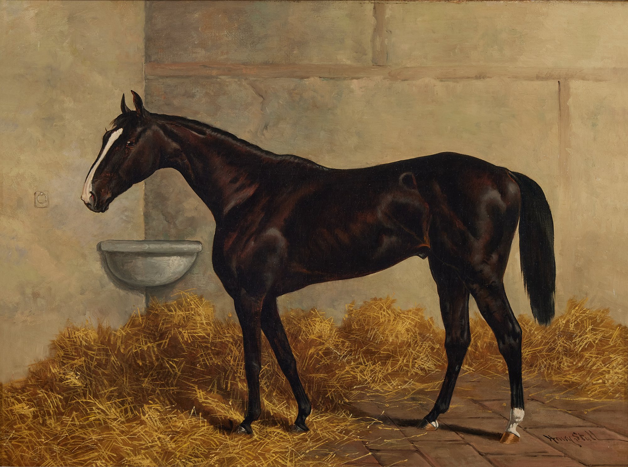 Henry Stull — Longfellow (A Dark Bay Racehorse) in a Stable