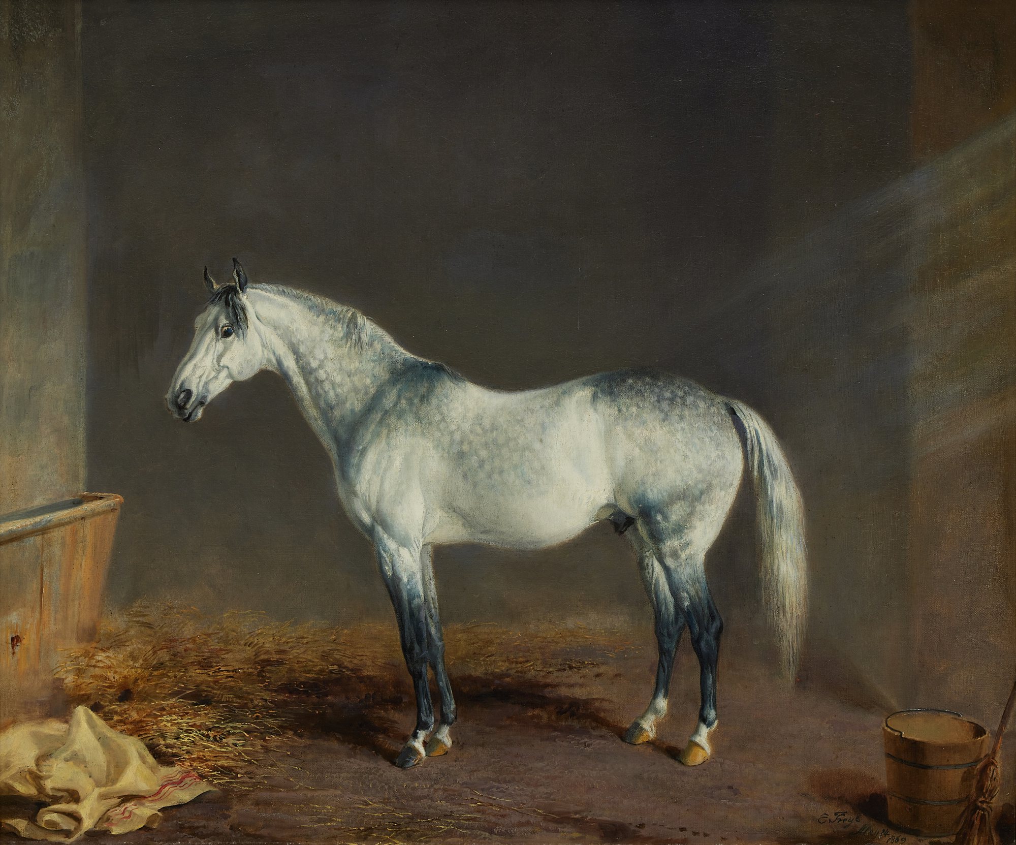 Edward Troye — Lightning (A Gray Racehorse) in a Stable