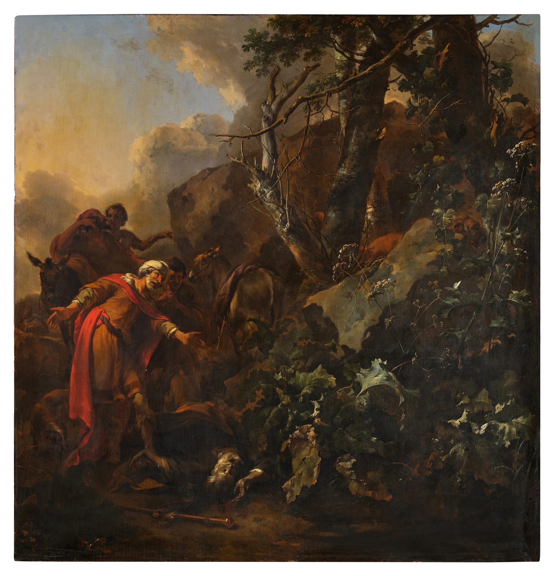 Mountainous landscape with a prophet of Judah being killed by a Lion