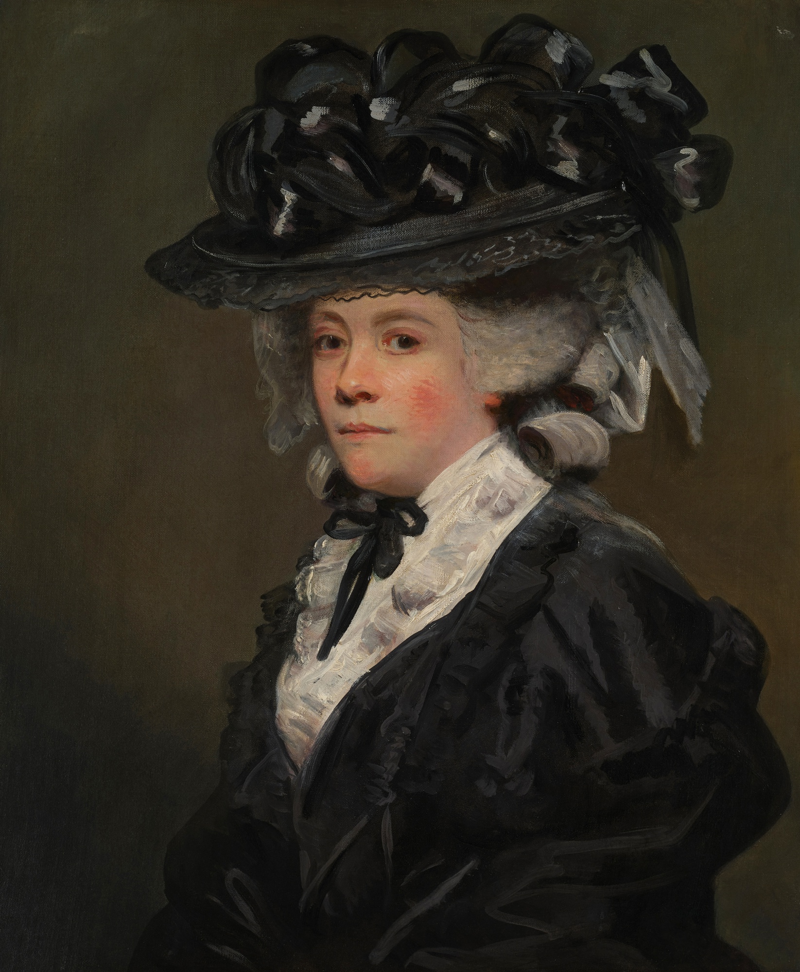 Sir Joshua Reynolds P.R.A. — Portrait of Charlotte Grote, wearing a black dress and ribboned hat, half-length