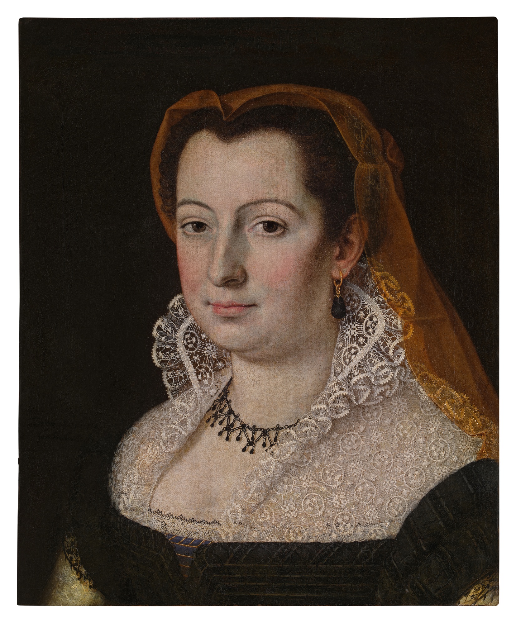 Scipione Pulzone — Portrait of a woman in a black dress, bust-length