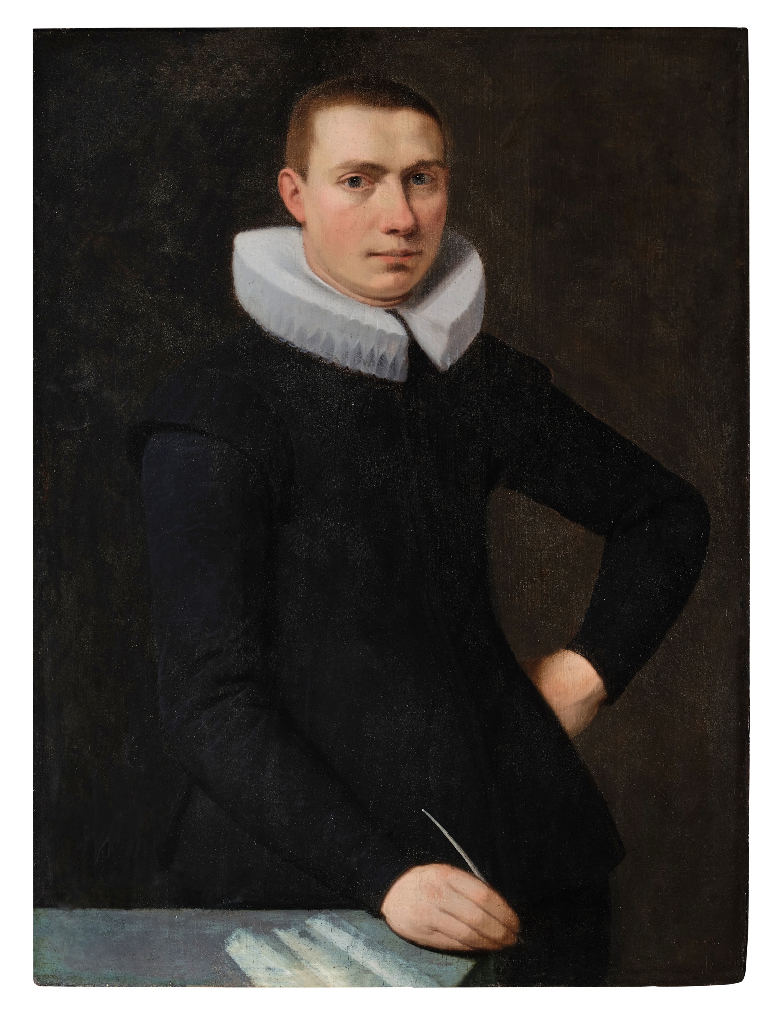 Dutch School, 17th Century — Portrait of a young man, aged 21, with a quill pen