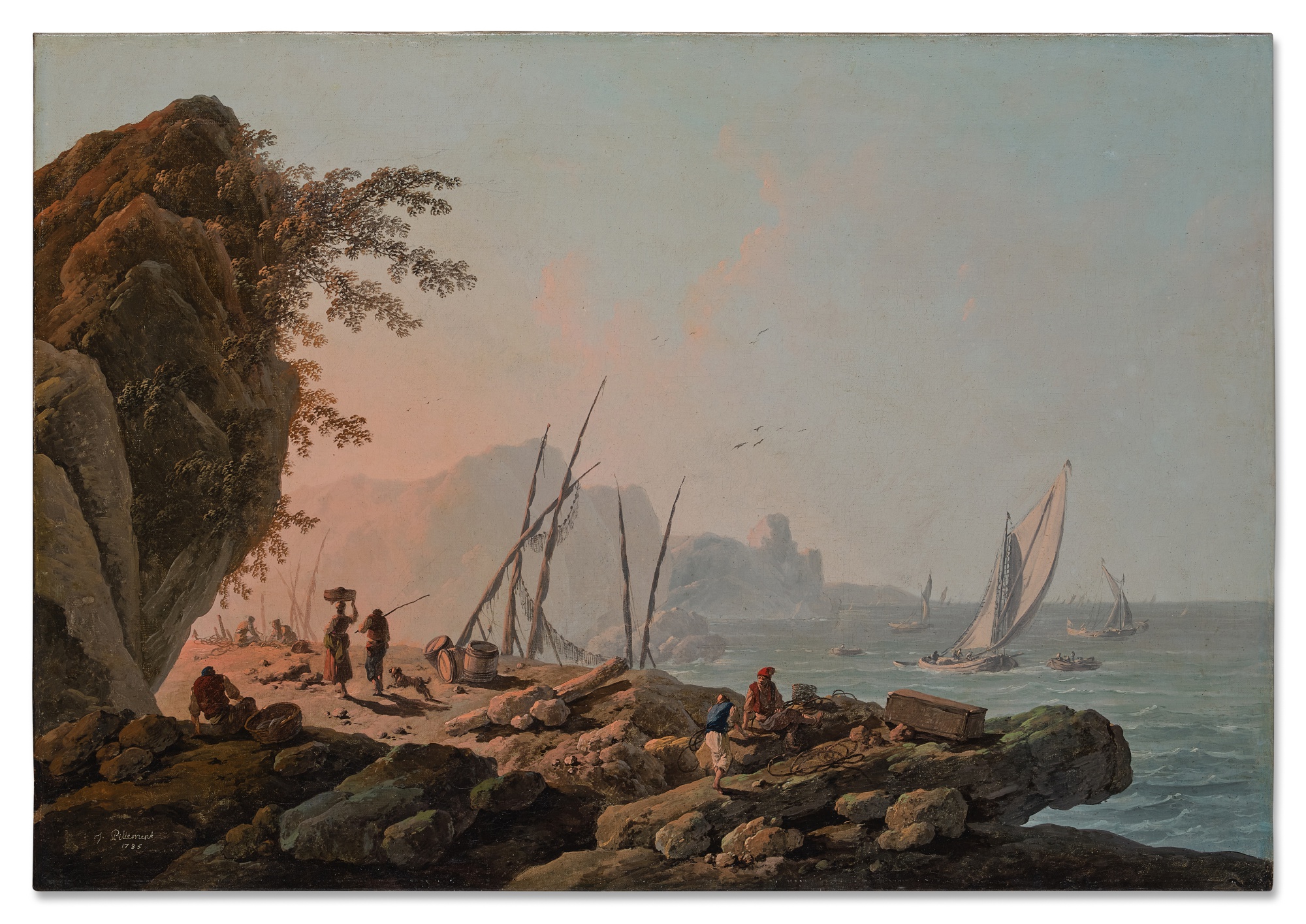 Jean-Baptiste Pillement — Harbor landscape in Portugal at dawn