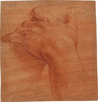 Study of a left hand, preparatory for the ignudo carrying fire wood on his shoulder in the background of the Martyrdom of St. Lawrence