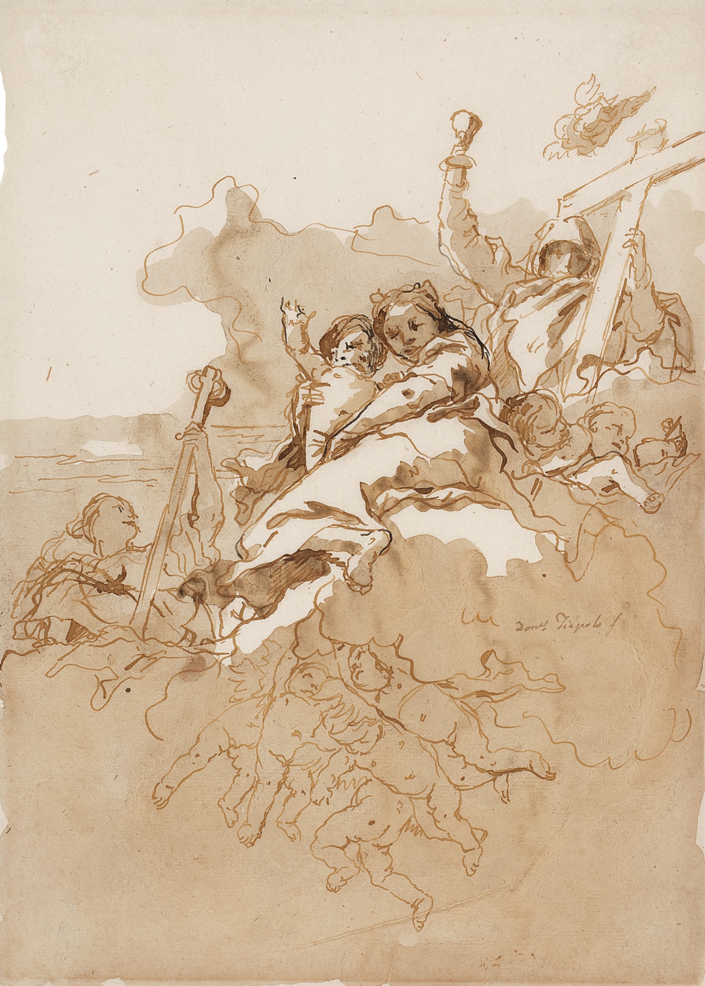 Giovanni Domenico Tiepolo — Faith, Hope and Charity with Putti among clouds