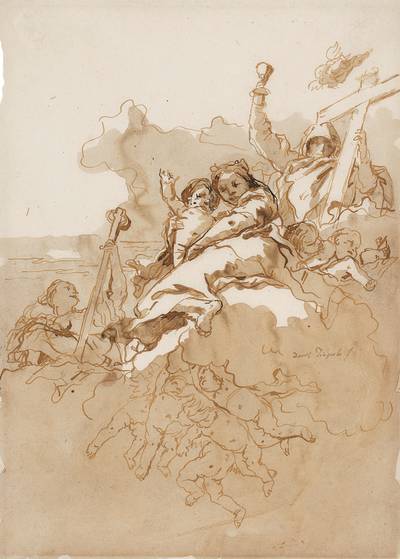 Faith, Hope and Charity with Putti among clouds