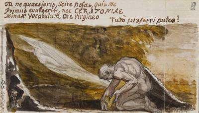 A kneeling figure with a spirit leaving his body