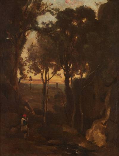 Souvenir d’Italie, un pâtre dans une gorge